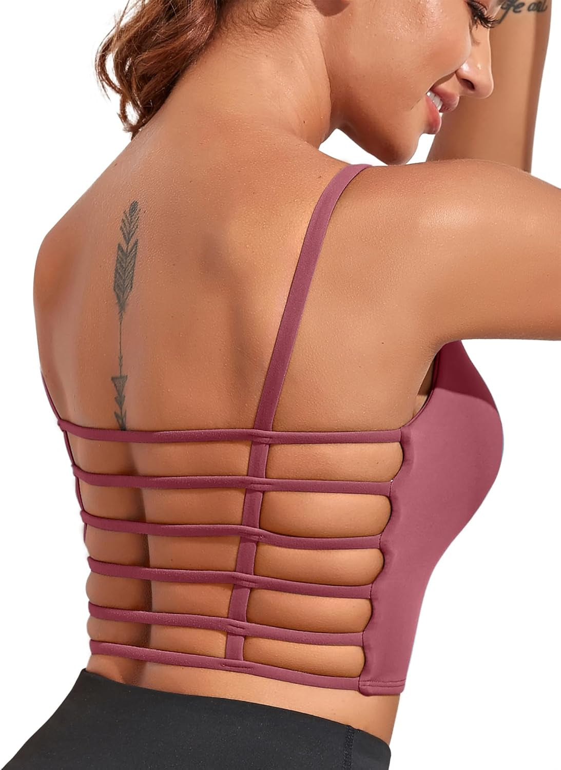 Strappy Sports Bras for Women High Support Open Back Workout Tops Longline Tank Top with Built in Bra Yoga Crop Bras