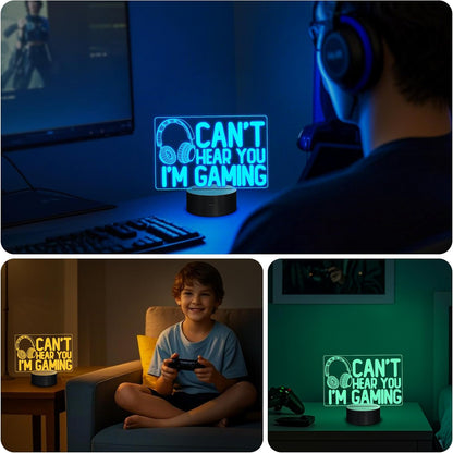 Can'T Hear You I'M Gaming Night Light, Headset Graphic Video Games Gamer Gift Funny 3D Illusion Lamp 16 Colors Changing Touch & Remote Control for Men Gamers Teenagers and Kids