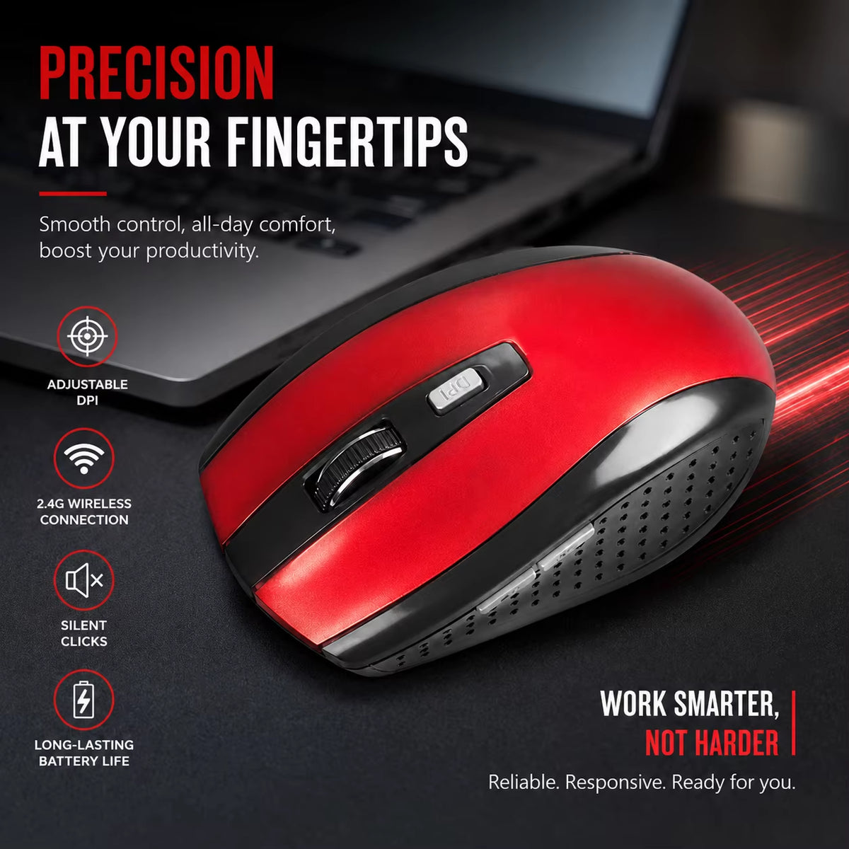 2.4Ghz Wireless Lightweight Optical Mouse DPI Adjustable Portable Ergonomic Design Computer Mouse for PC Computer Laptop Tablet