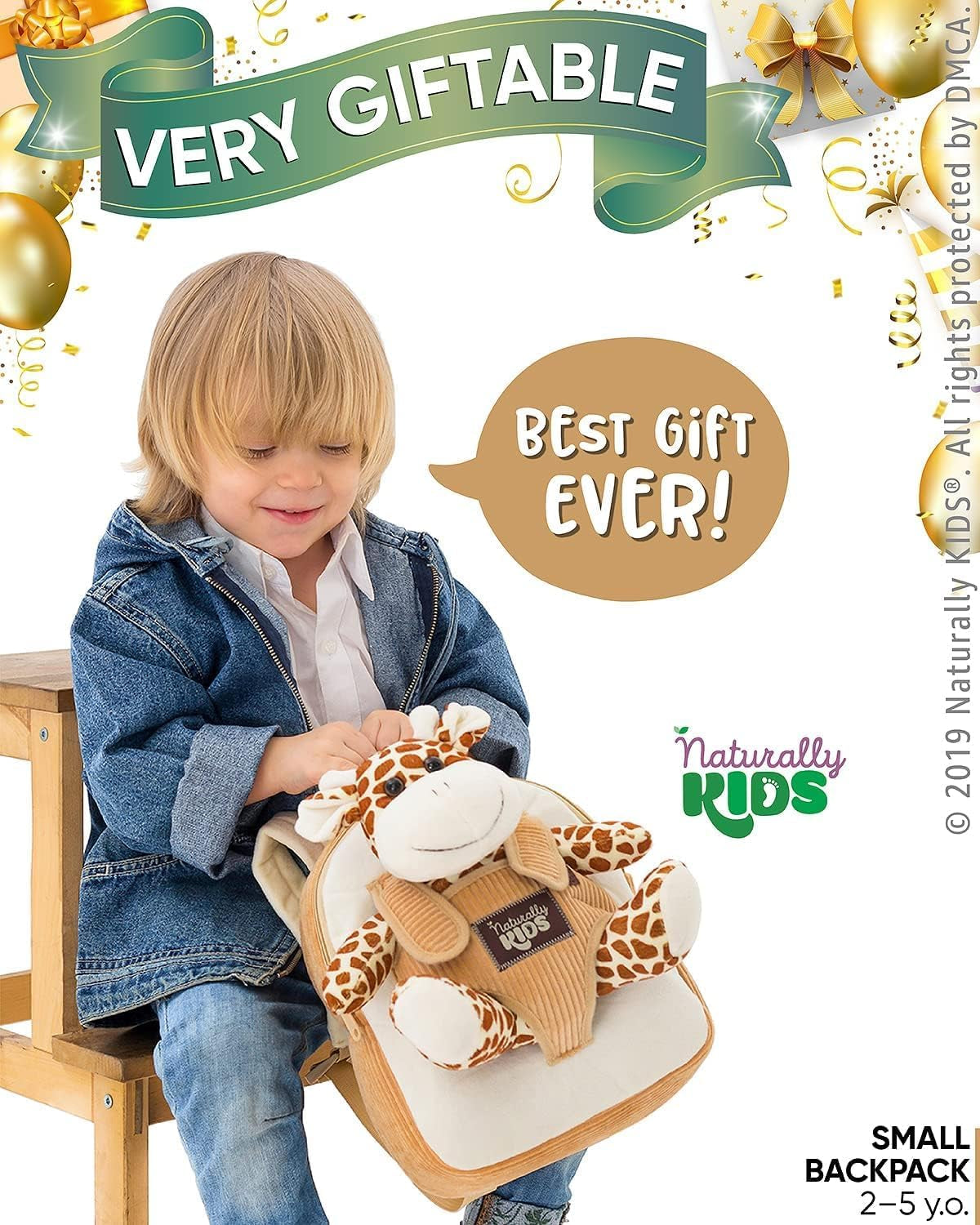 Toddler Backpack W. Plush Giraffe Toy, Kids Gift 2 3 4 5