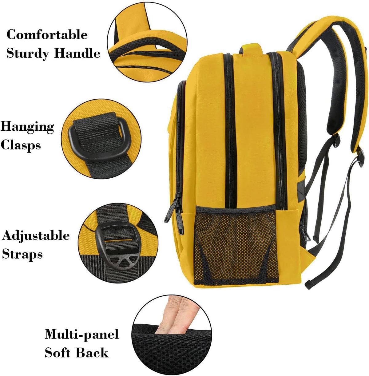 Yellow Travel Laptop Backpack, 15.6 Inch Computer Student Bookbag