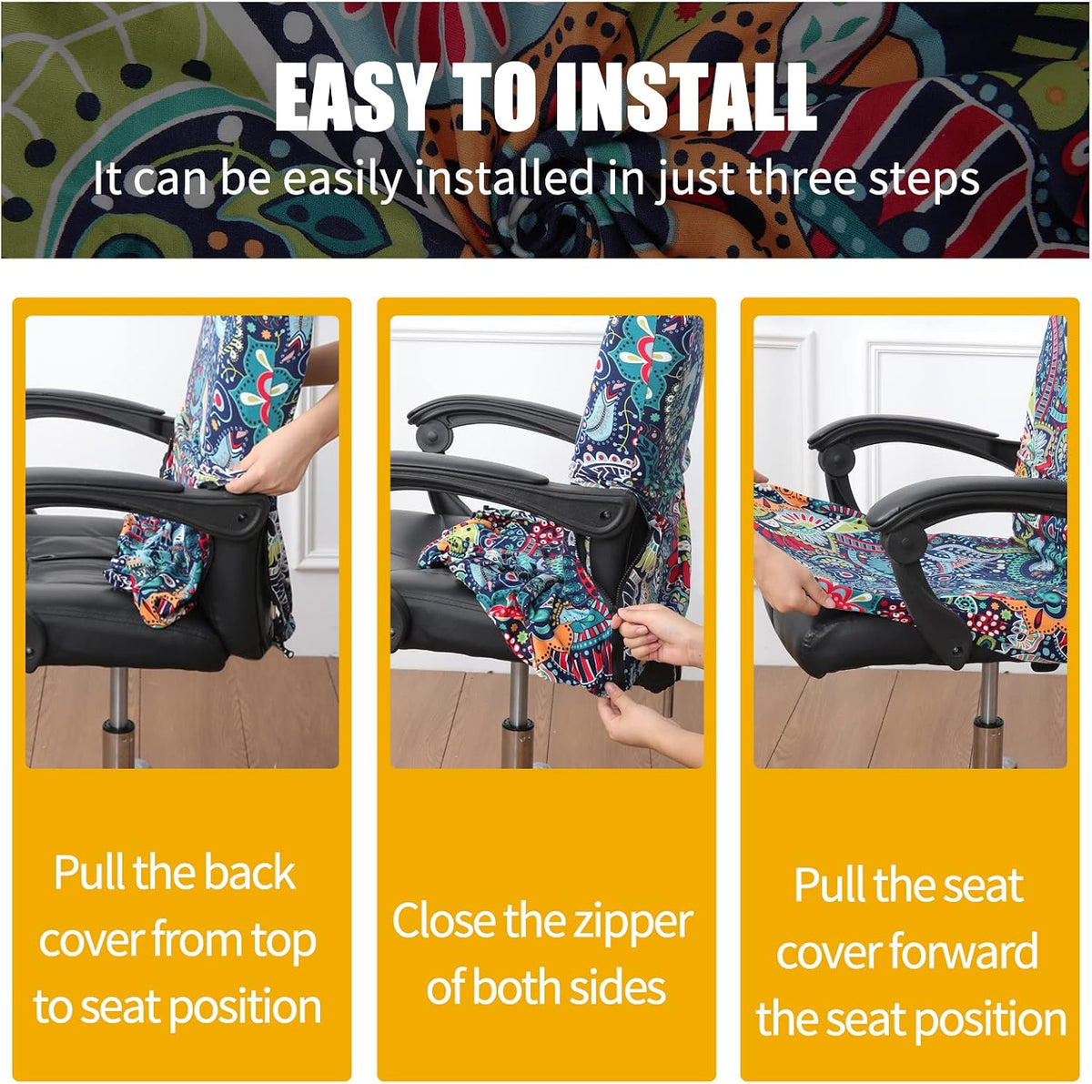 Stretch Printed Office Computer Desk Chair Covers, Colorful