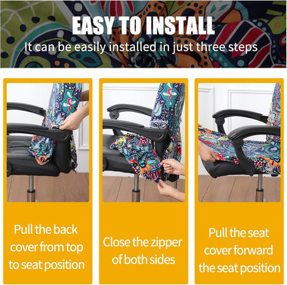 Stretch Printed Office Computer Desk Chair Covers, Colorful
