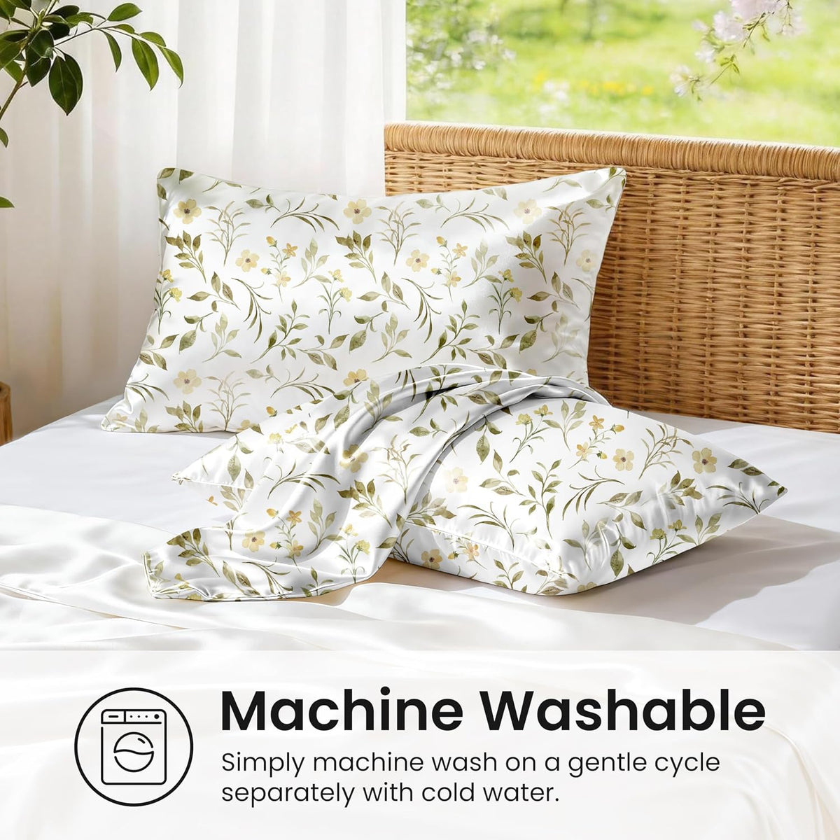 Satin Pillowcase for Hair and Skin Queen - Printed Yellow Sprig