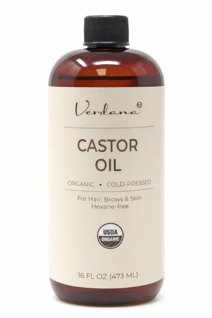 Organic Castor Oil, Cold Pressed & Hexane Free – for Hair & Scalp Care, Eyelashes, Eyebrows & Skin Moisturizing – USDA Certified, Pure & Natural – 16 Fl Oz