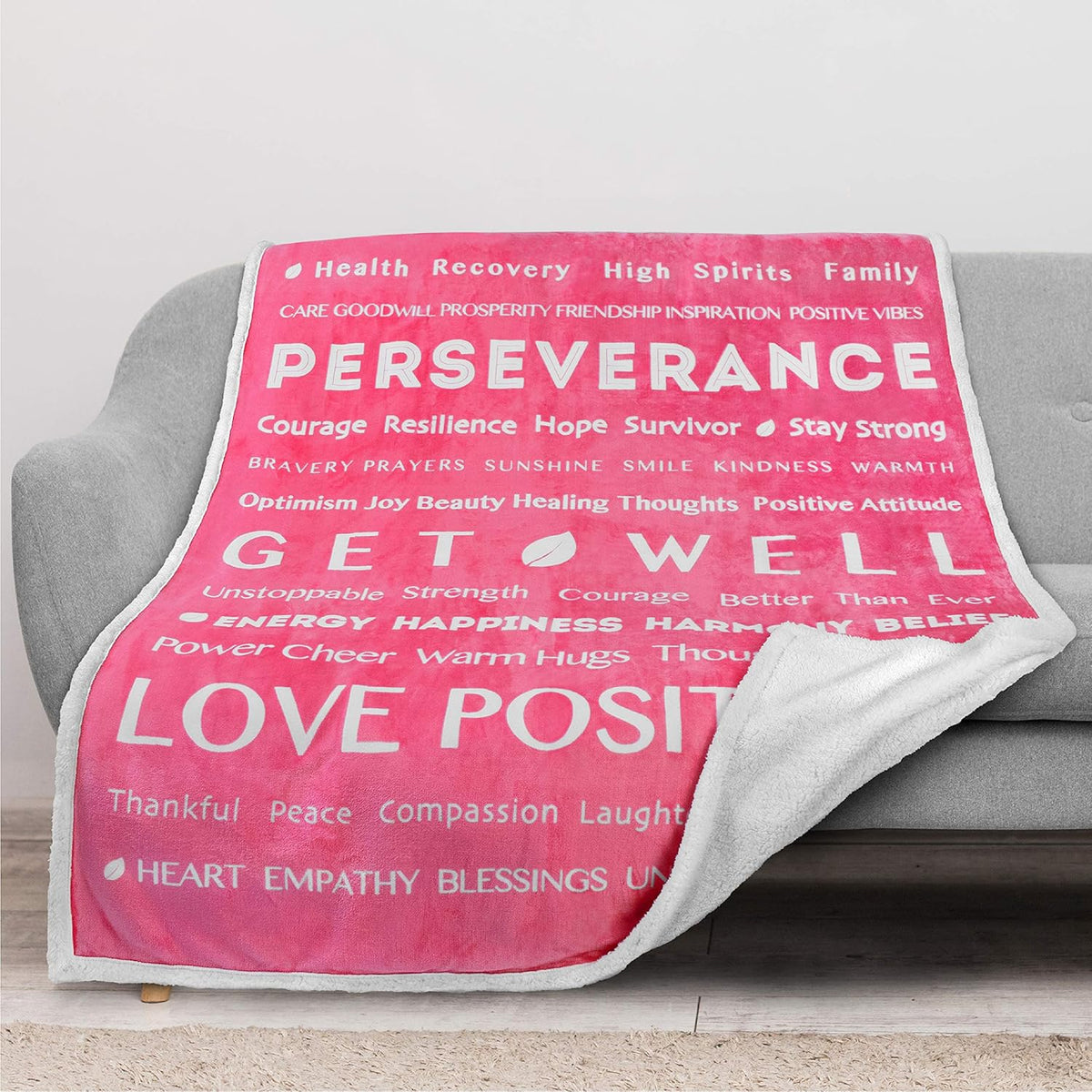 Healing Sherpa Throw Blanket, Get Well Soon Gift, Pink