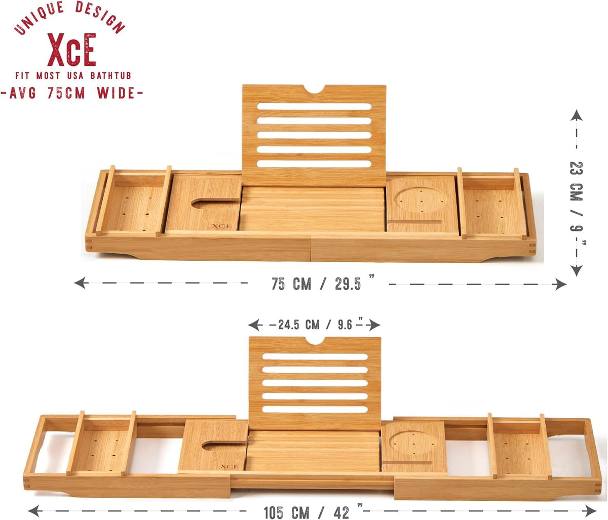 Bamboo Bathtub Caddy Tray with Book Stand & Soap Holder, Natural