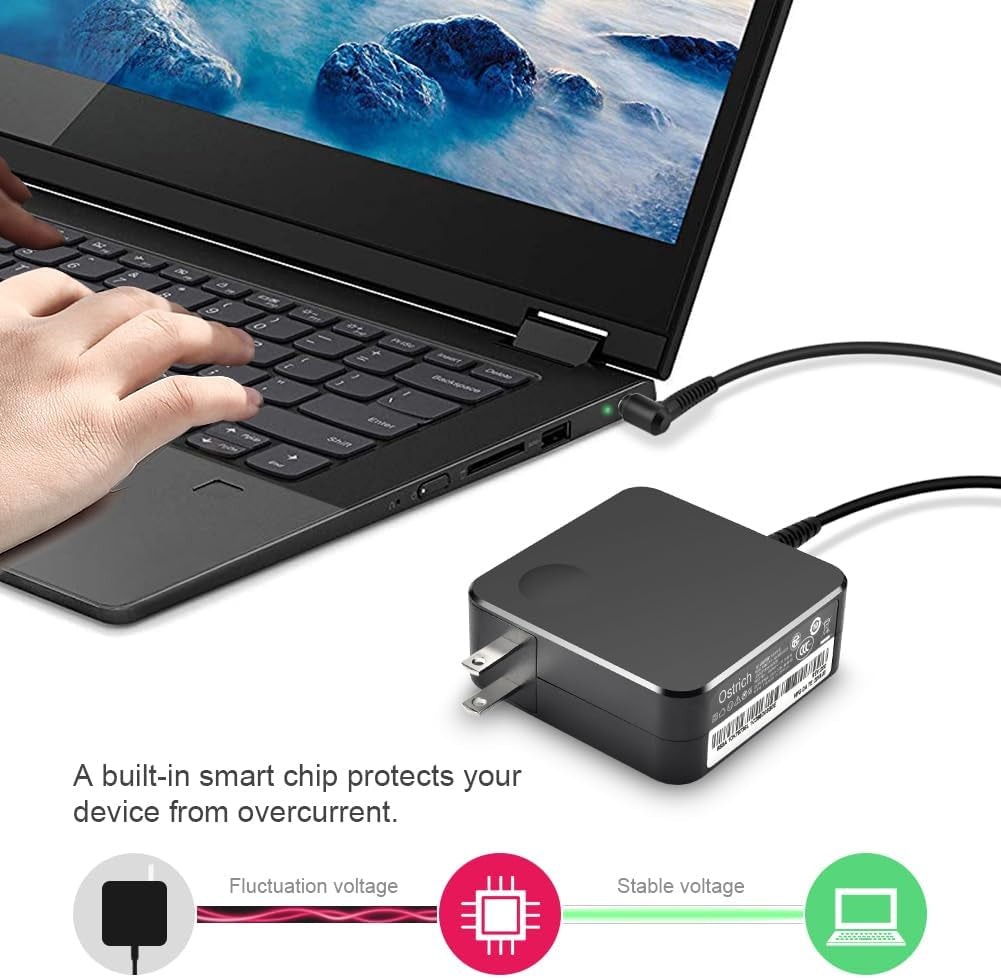 Charger Compatible with Lenovo Laptop Computer 65W 45W round Tip Power Supply AC Adapter