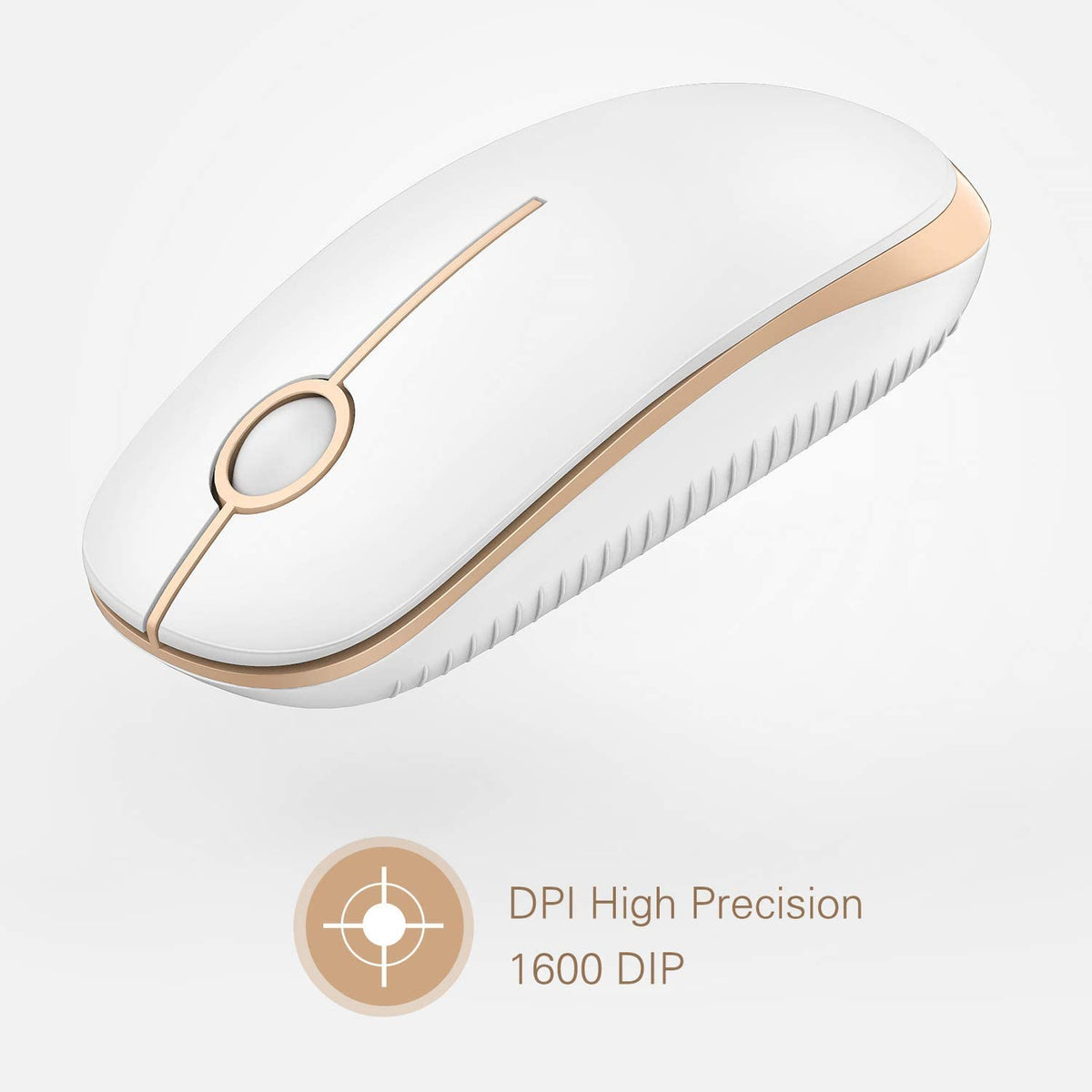 Wireless Mouse, 2.4G Slim Computer Laptop Mouse, White and Gold
