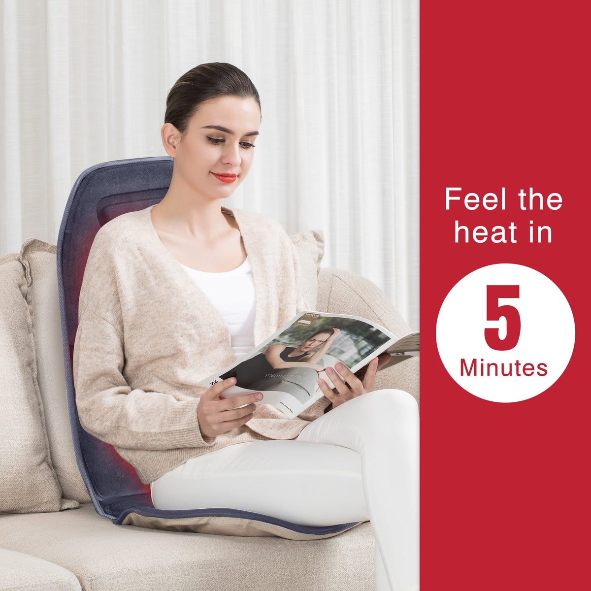 Vibration Massage Seat Cushion, 10 Motors Back Massager with Heat Chair Pad, Deep Gray