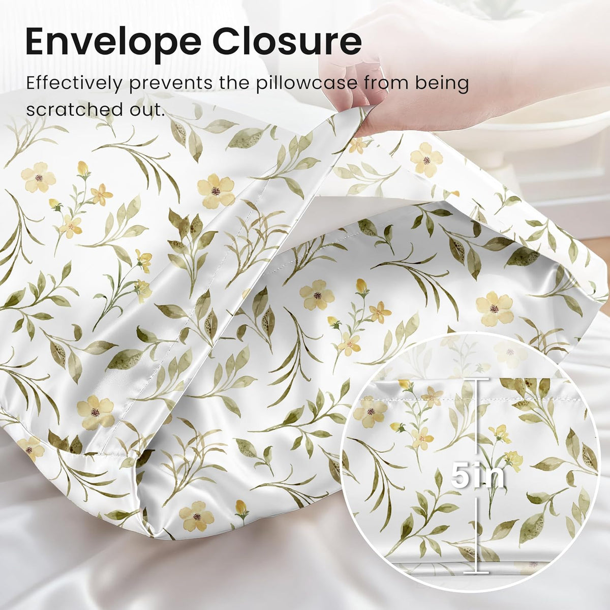 Satin Pillowcase for Hair and Skin Queen - Printed Yellow Sprig