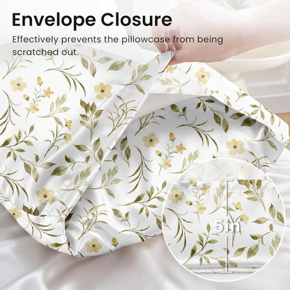 Satin Pillowcase for Hair and Skin Queen - Printed Yellow Sprig