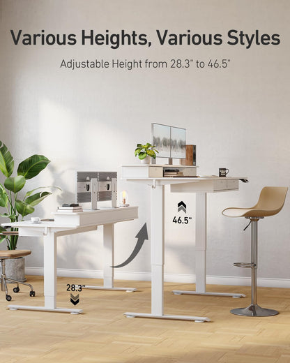 60" X 30" Standing Electric Desk with Drawers, White