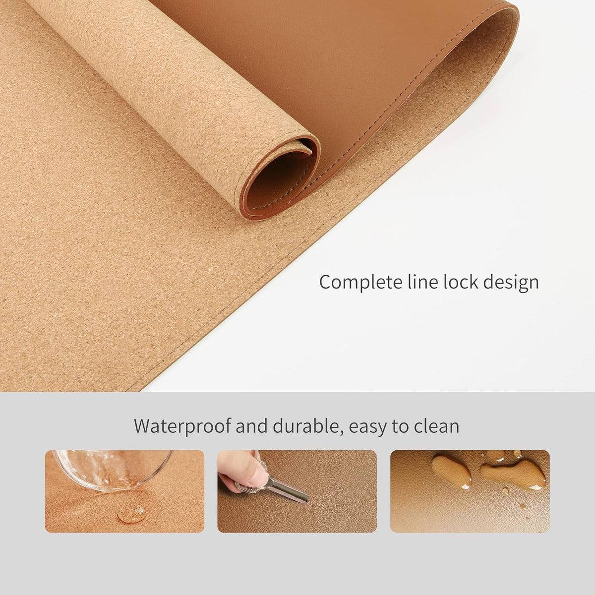 Dual-Sided Desk Pad, Natural Cork & PU Leather Large Mouse Mats for Office and Home Work, Desk Protector Non-Slip, Waterproof, Easy Clean (Brown, 36"X17")