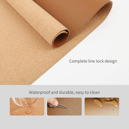 Dual-Sided Desk Pad, Natural Cork & PU Leather Large Mouse Mats for Office and Home Work, Desk Protector Non-Slip, Waterproof, Easy Clean (Brown, 36"X17")