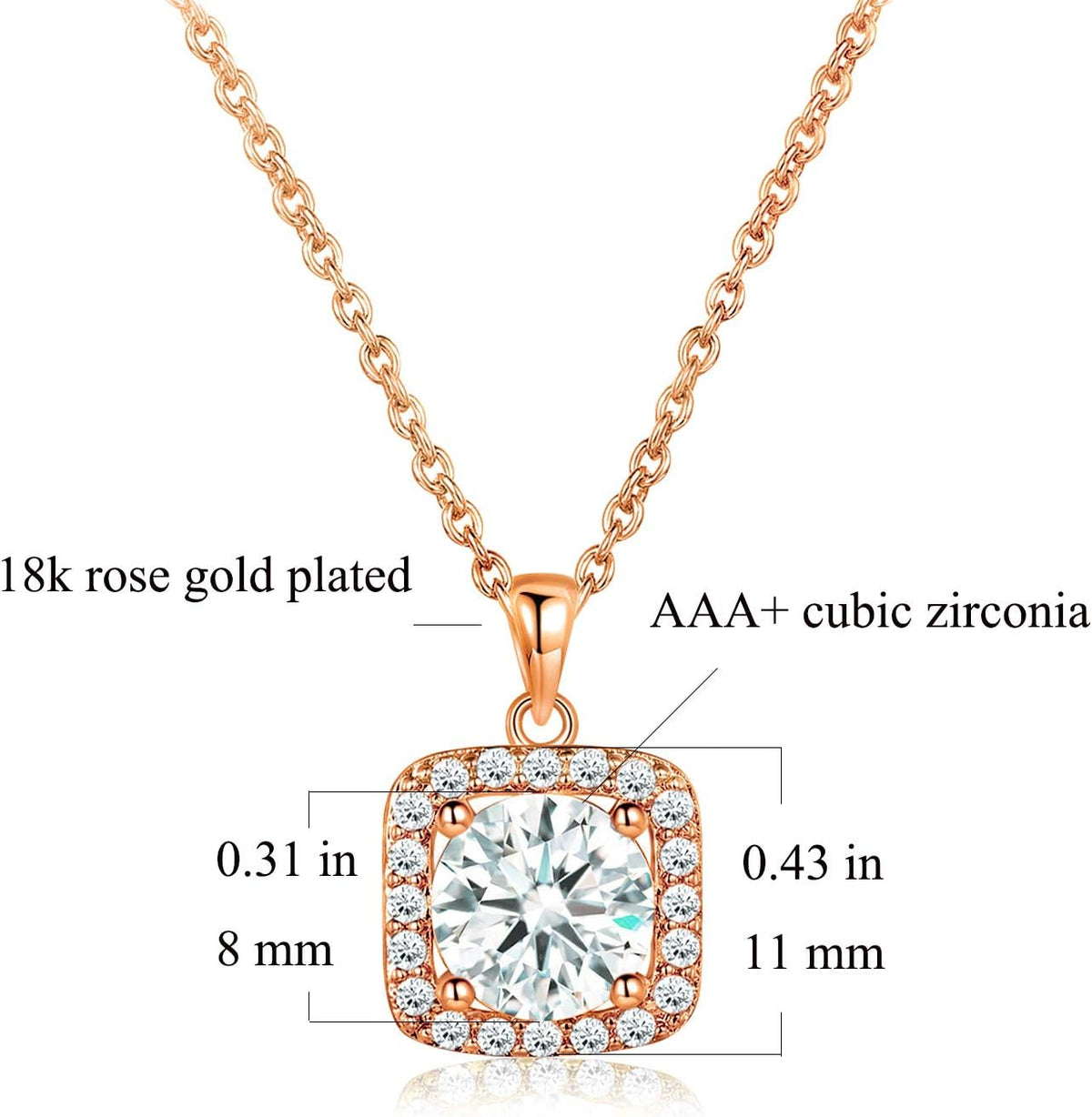 Jewelry Set for Women, 18K Rose Gold Plated Halo Cubic Zirconia Necklace/Earrings/Rings Wedding Hypoallergenic Jewelry Three-In-One