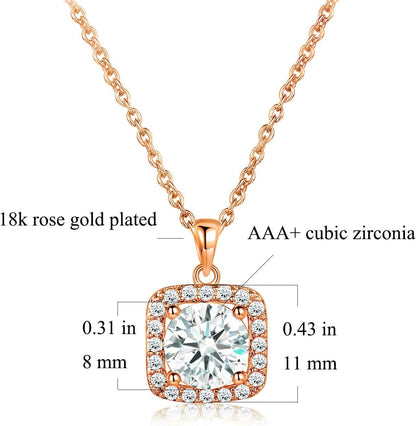 Jewelry Set for Women, 18K Rose Gold Plated Halo Cubic Zirconia Necklace/Earrings/Rings Wedding Hypoallergenic Jewelry Three-In-One