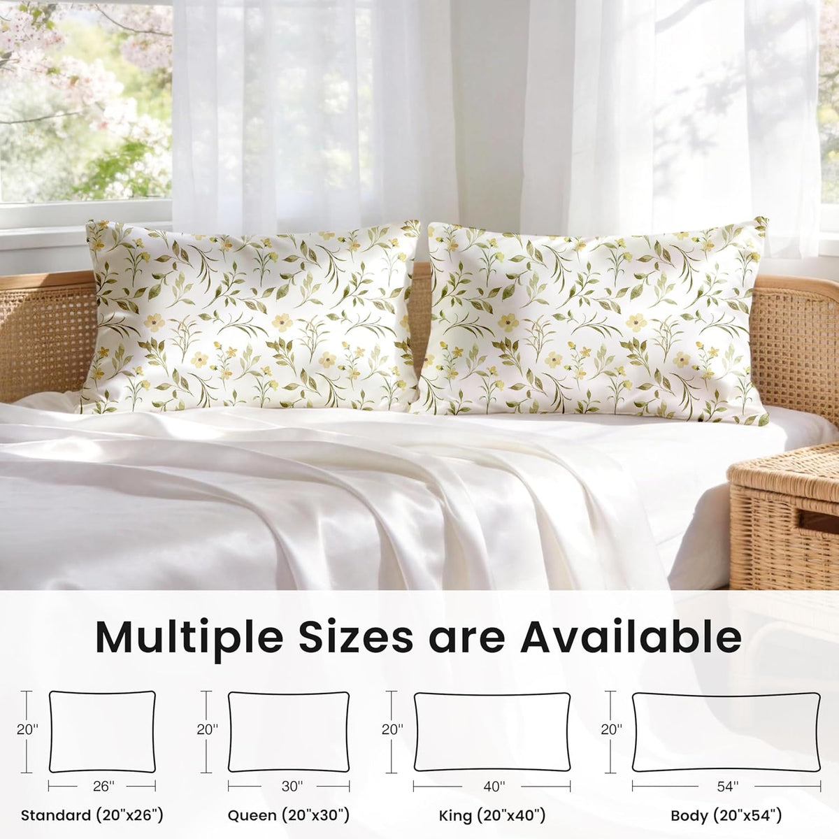 Satin Pillowcase for Hair and Skin Queen - Printed Yellow Sprig