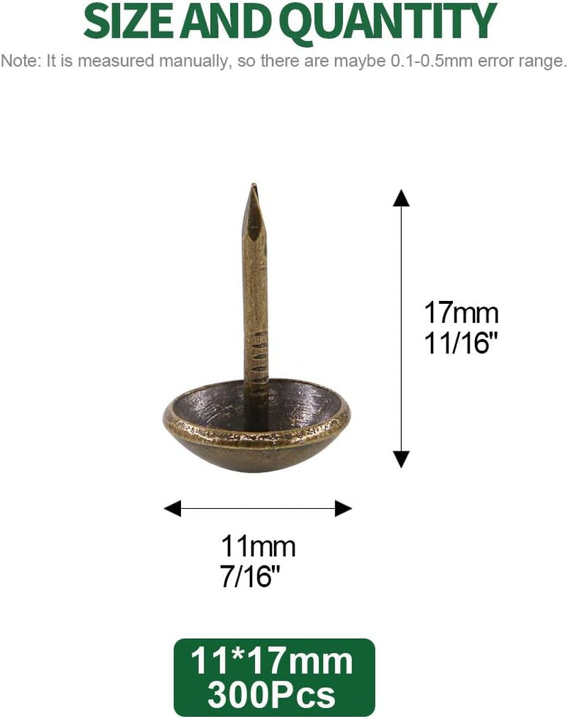 300Pcs 7/16" Antique Upholstery Tacks, Bronze Furniture Nails Pins Furniture Push Pins Thumb Tacks round Head Upholstery Pins Decorative Furniture Push Pins for DIY Projects