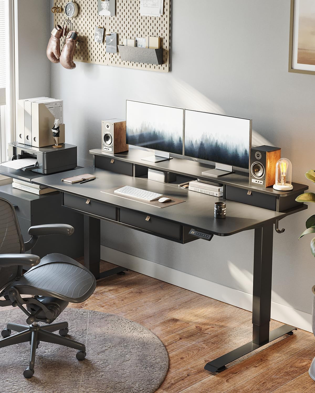 48" X 24" Standing Electric Desk with Drawers, Black