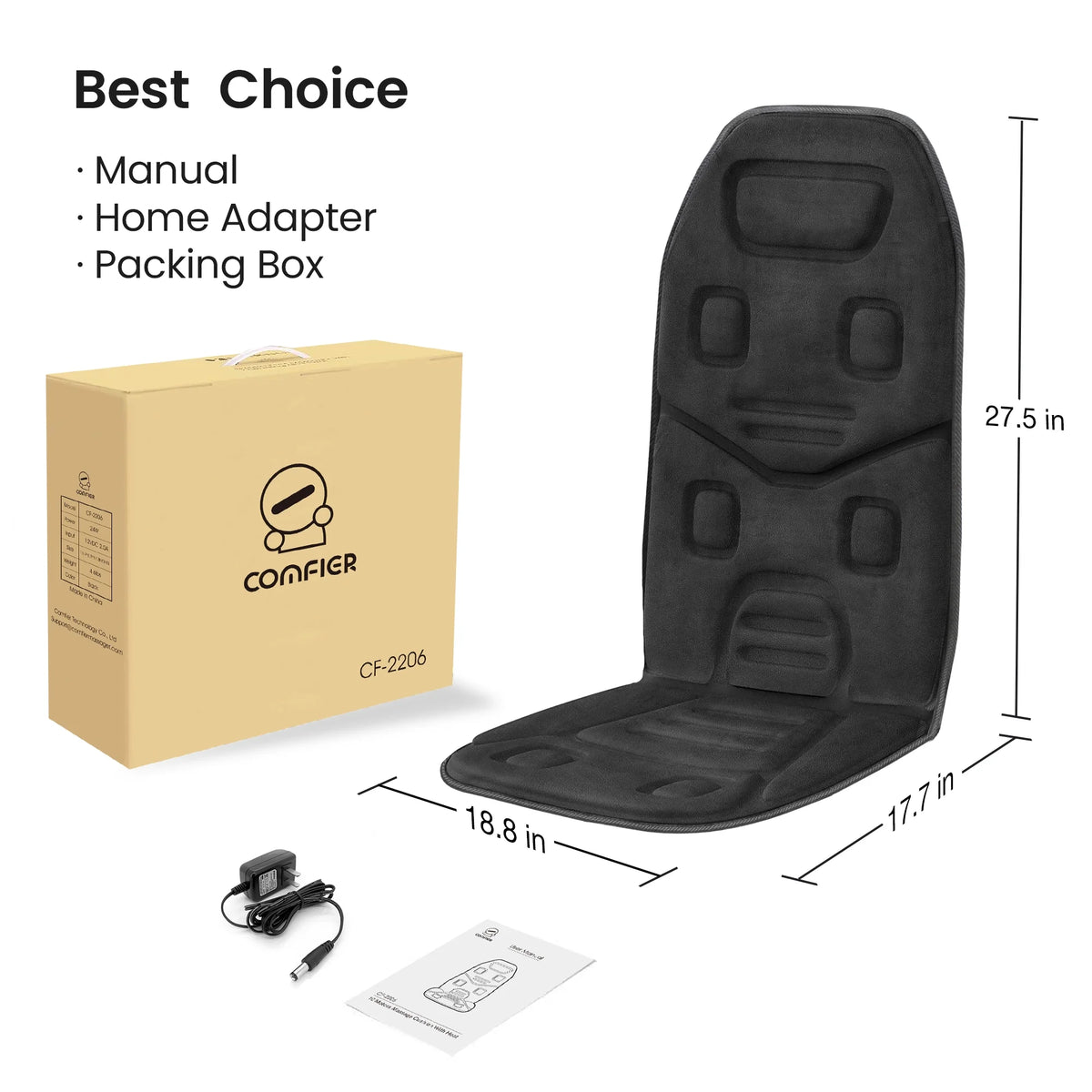 Vibration Massage Seat Cushion, 10 Motors Back Massager with Heat Chair Pad, Deep Gray