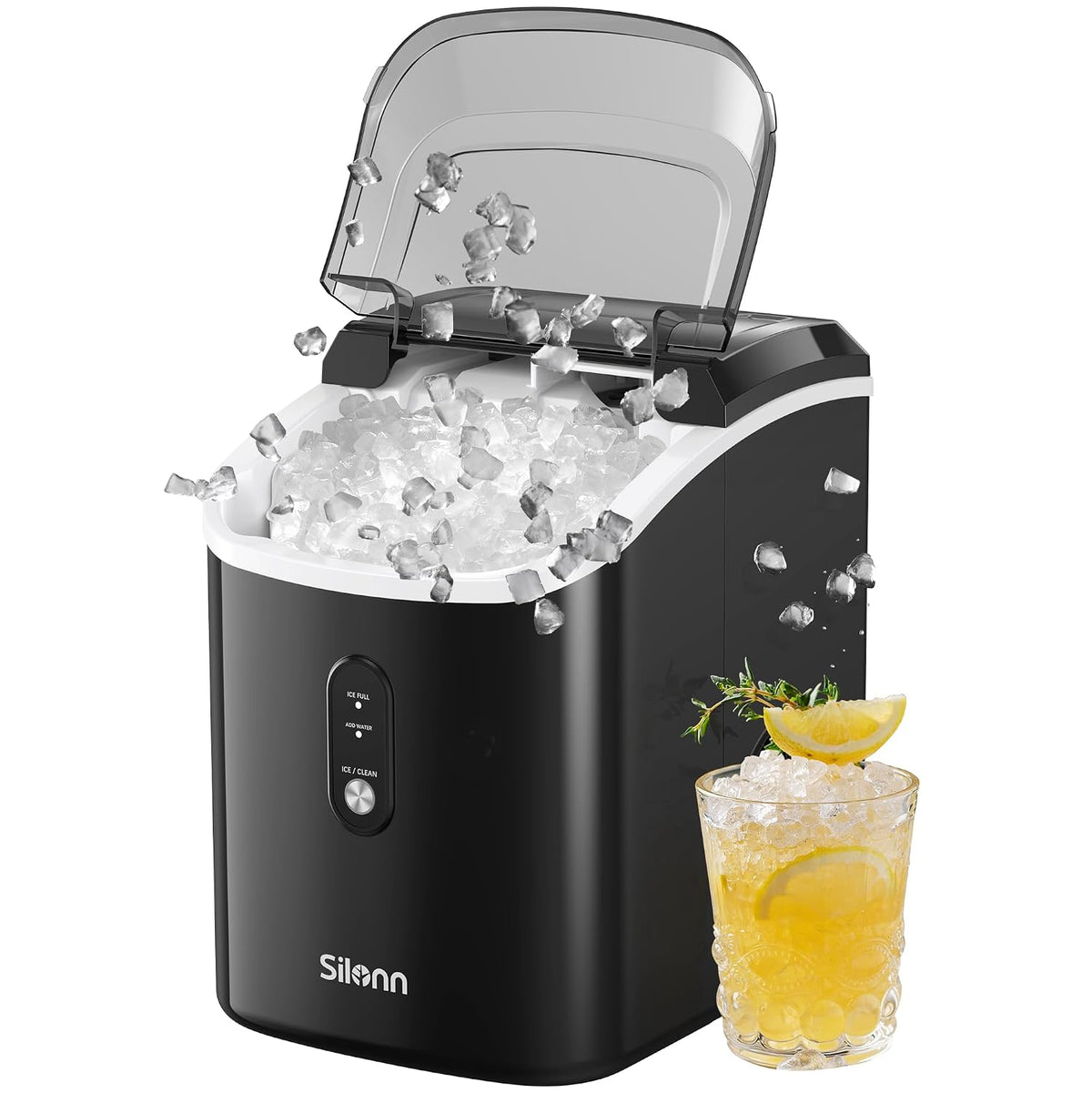 Nugget Ice Maker Countertop - 33Lbs/24H,  Pebble Ice Maker Machine with Self-Cleaning Function, Ice Makers for Home Kitchen Office