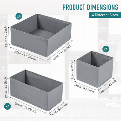 12 Pack Drawer Organizers Underwear Drawer Dividers Foldable Storage Boxes Fabric Closet Organizer Storage Cubes for Clothes Bras Socks Ties Cosmetics Stationeries Hair Accessories(Dark Grey)