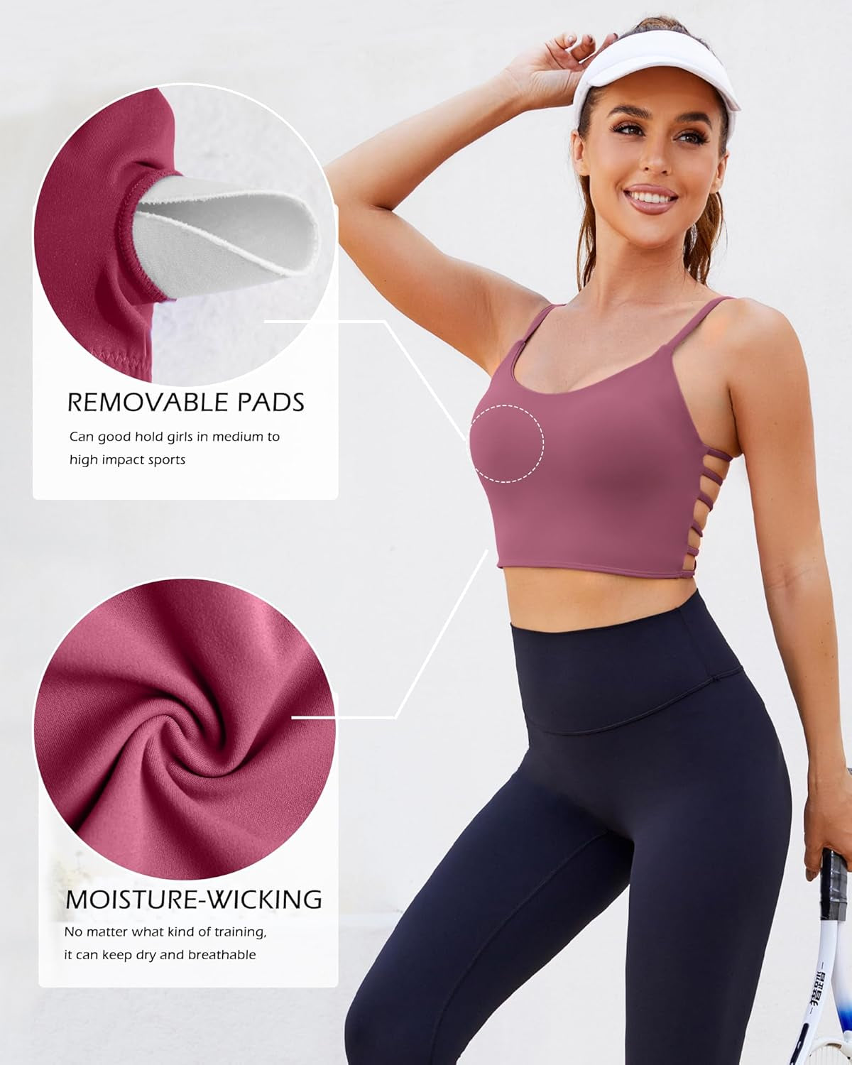 Strappy Sports Bras for Women High Support Open Back Workout Tops Longline Tank Top with Built in Bra Yoga Crop Bras