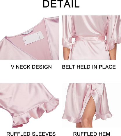 Womens Silk Robe Short Satin Kimono Bathrobe Bridesmaid Sleepwear