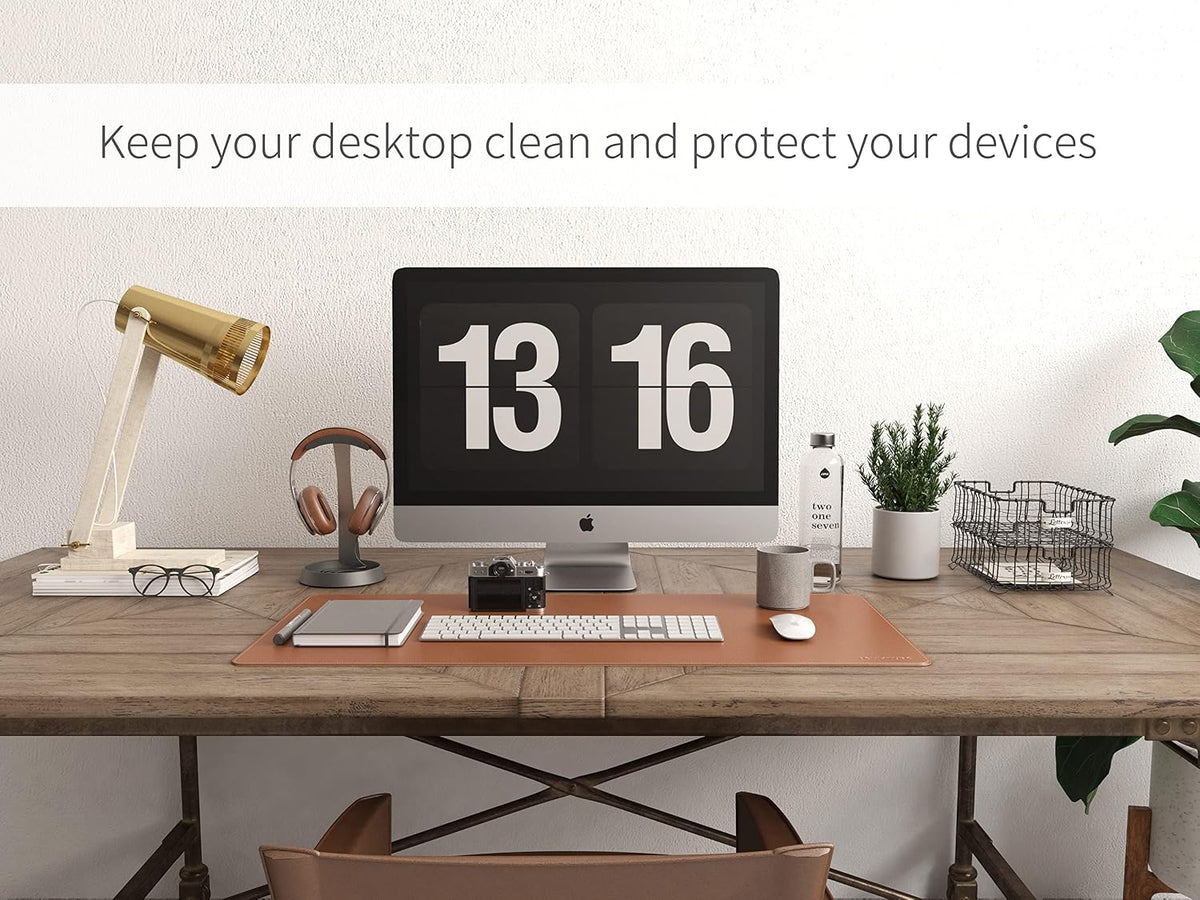 Dual-Sided Desk Pad, Natural Cork & PU Leather Large Mouse Mats for Office and Home Work, Desk Protector Non-Slip, Waterproof, Easy Clean (Brown, 36"X17")