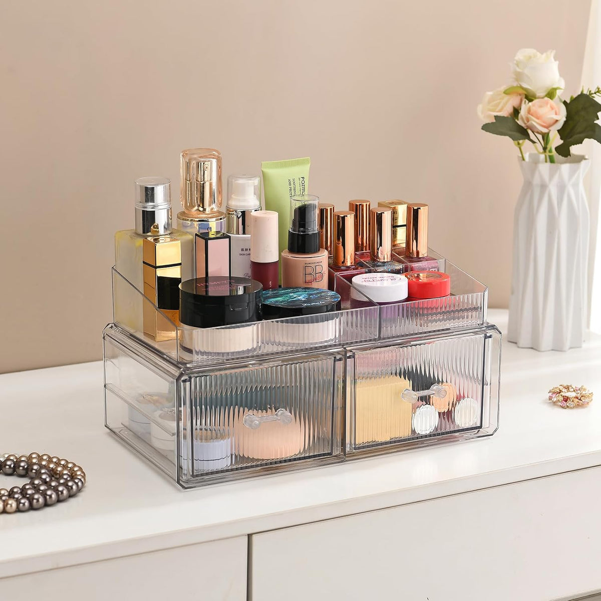 Stackable Storage Drawer, Cosmetic Acrylic Storage Box, Cosmetics and Beauty Product Storage Organizer, Suitable for Makeup Room, Bathroom, Storage Room