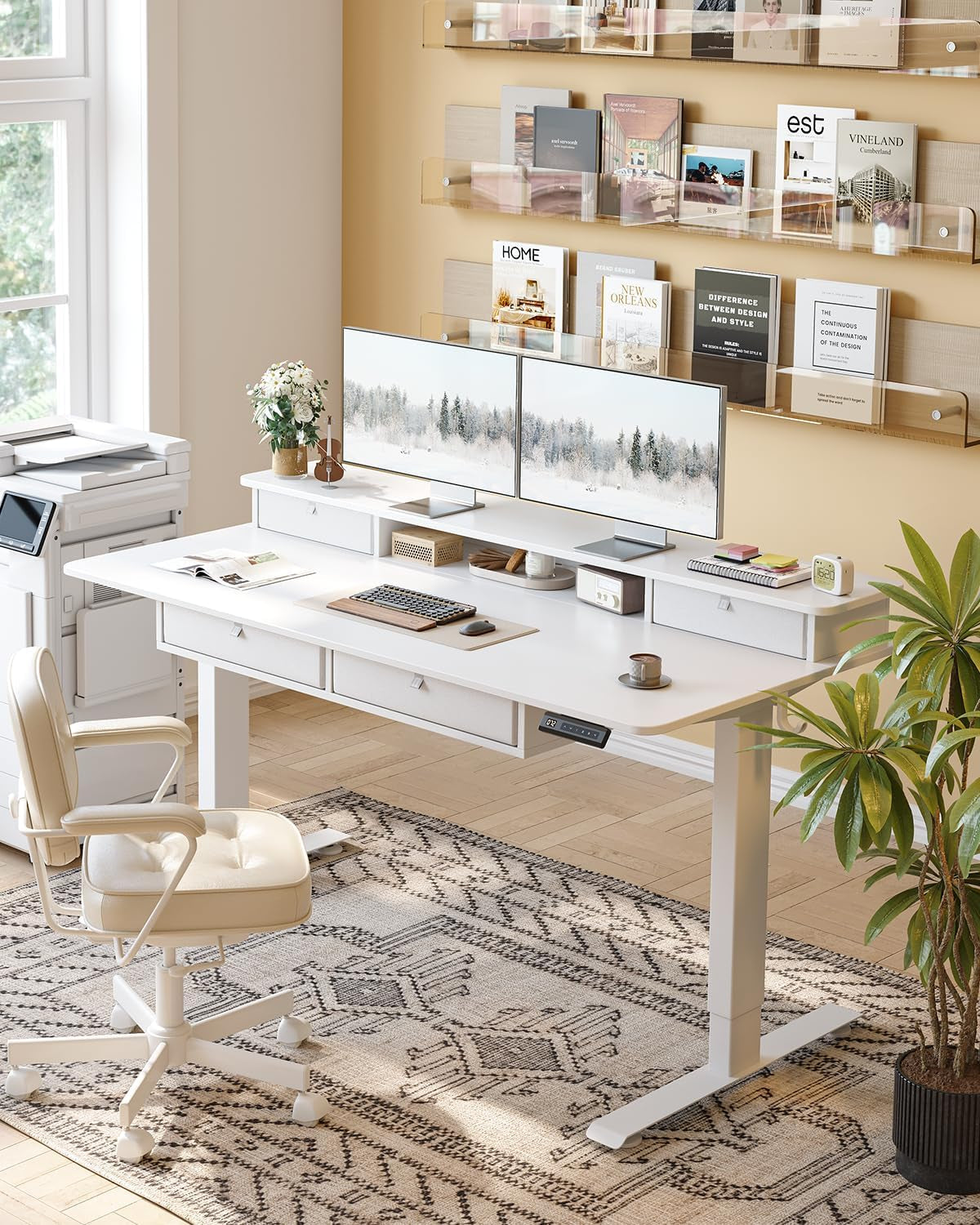 60" X 30" Standing Electric Desk with Drawers, White