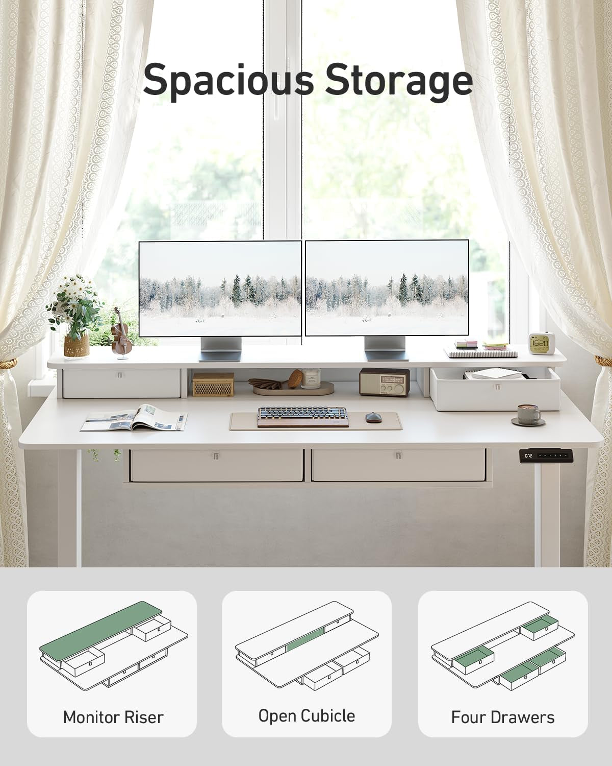 60" X 30" Standing Electric Desk with Drawers, White