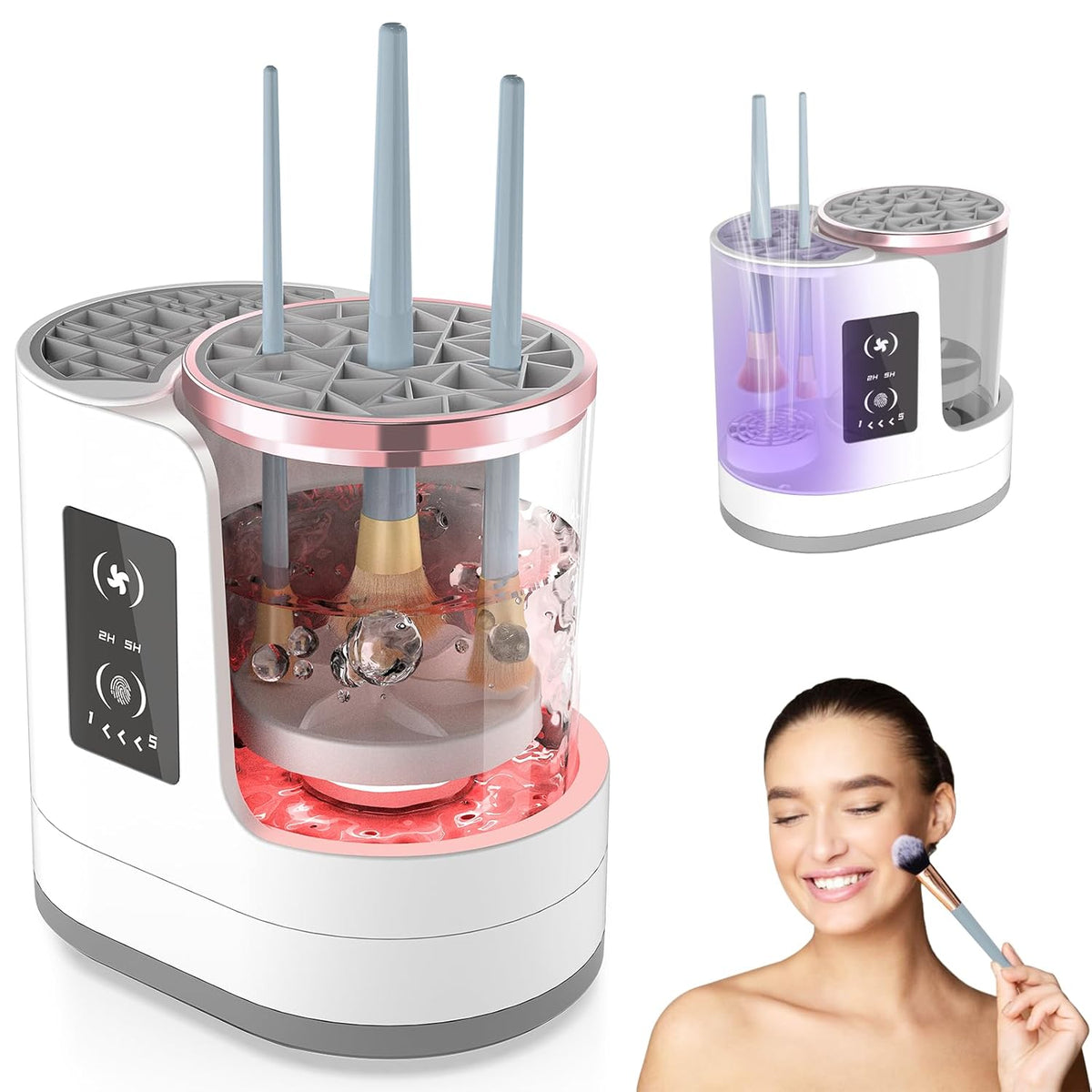 Electric Makeup Brush Cleaner, Automatic 3 In-1 Makeup Brush Dryer & Washer & Holder Combined, Portable Cosmetic Brush Cleaner Dryer Tool for All Size Makeup Brushes