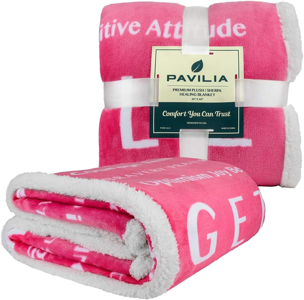 Healing Sherpa Throw Blanket, Get Well Soon Gift, Pink