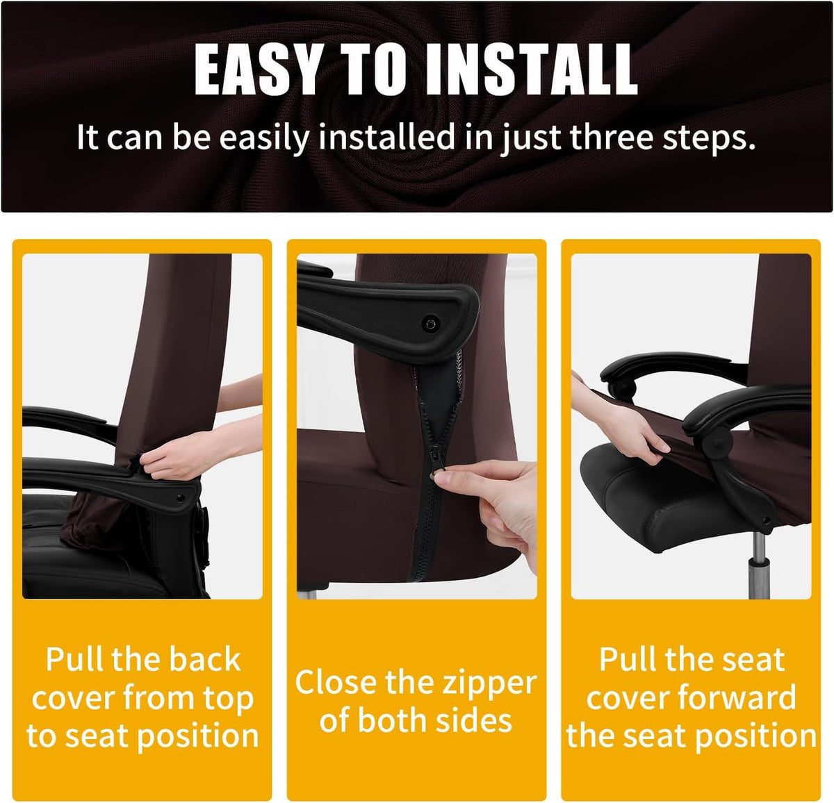 Stretch Printed Office Computer Desk Chair Covers, Brown