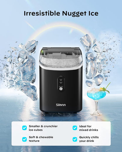 Nugget Ice Maker Countertop - 33Lbs/24H,  Pebble Ice Maker Machine with Self-Cleaning Function, Ice Makers for Home Kitchen Office