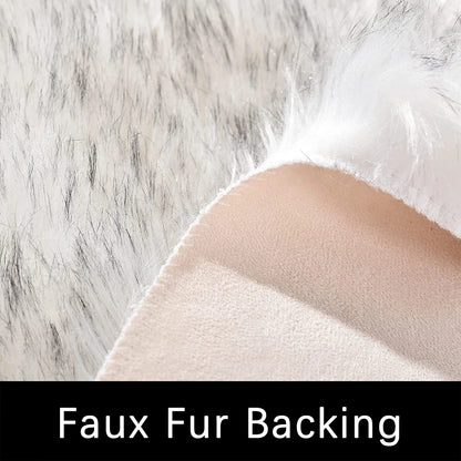 Large Circle Area Rugs for Living Room round Rug 8Ft Fluffy Bedroom Rug White with Grey Tips Shaggy Rug Washable Shag Rug Faux Fur Rug Fuzzy Rug for Floor Plush Rug
