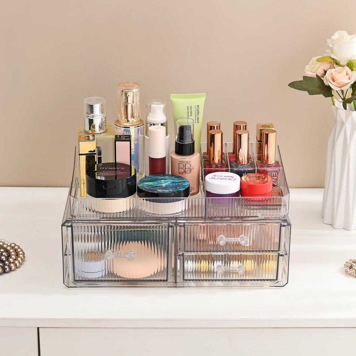 Stackable Storage Drawer, Cosmetics Storage Box, Cosmetics and Beauty Product Storage Organizer, Suitable for Makeup Room, Bathroom, Storage Room