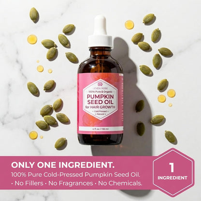 Organic Pumpkin Seed Oil, 4 Oz, Pure Cold Pressed Unrefined Hexane Free Oil for Hair Growth, Scalp, Skin and Face, Made in USA with USA Grown Seeds