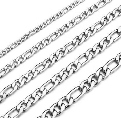 24K Gold Plated Figaro Chain Stainless Steel Necklace Men Women