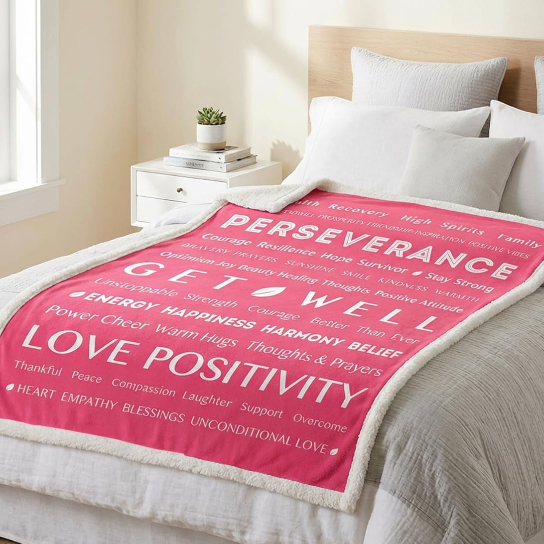 Healing Sherpa Throw Blanket, Get Well Soon Gift, Pink