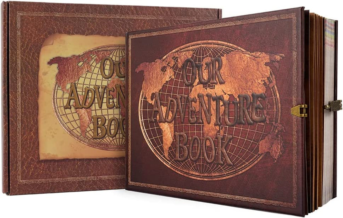 Our Adventure Book Scrapbook 180 Pages Photo Album, DIY Handmade Memory Travel Diary Photo Book Journal Scrapbook,Embossed Letter Leather Cover for Anniversary,Wedding