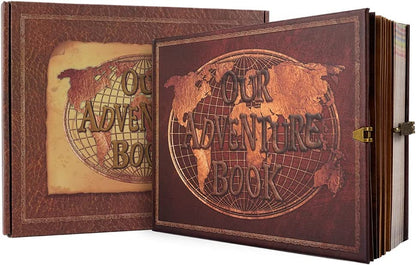 Our Adventure Book Scrapbook 180 Pages Photo Album, DIY Handmade Memory Travel Diary Photo Book Journal Scrapbook,Embossed Letter Leather Cover for Anniversary,Wedding