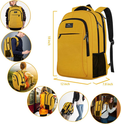 Yellow Travel Laptop Backpack, 15.6 Inch Computer Student Bookbag