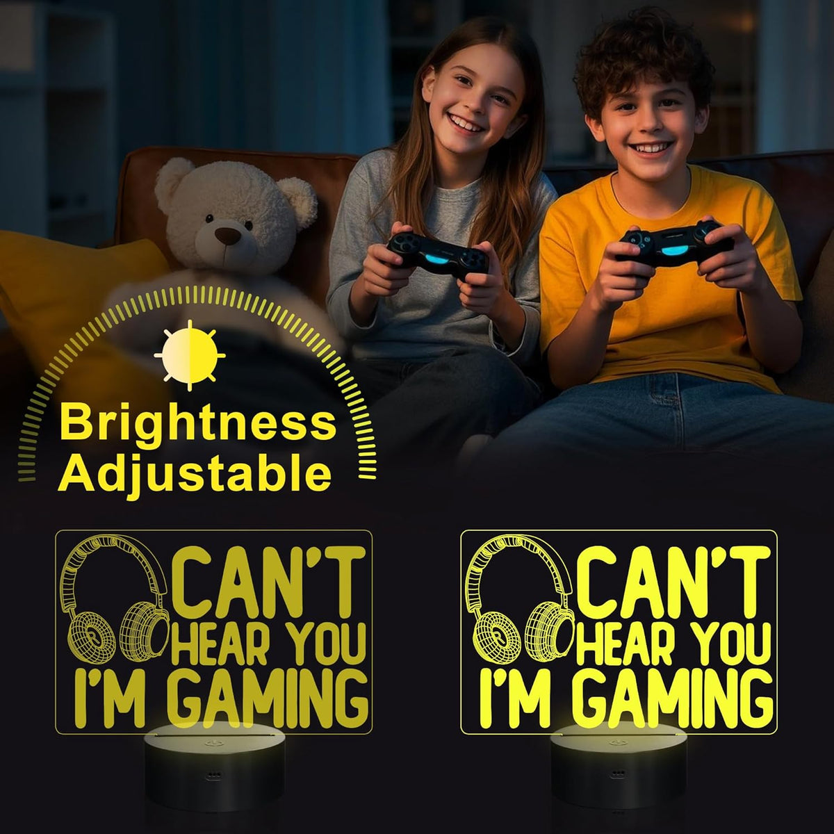 Can'T Hear You I'M Gaming Night Light, Headset Graphic Video Games Gamer Gift Funny 3D Illusion Lamp 16 Colors Changing Touch & Remote Control for Men Gamers Teenagers and Kids