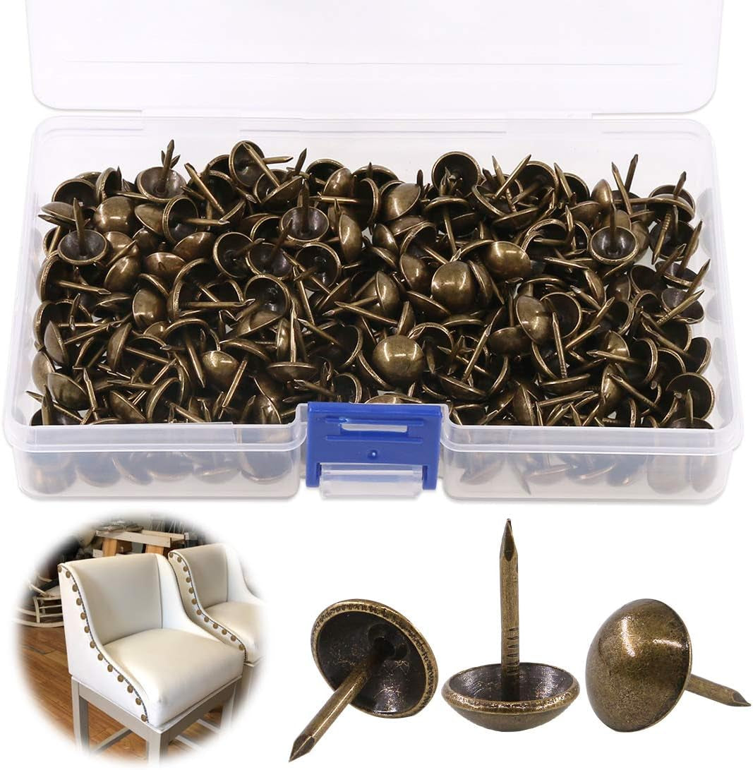 300Pcs 7/16" Antique Upholstery Tacks, Bronze Furniture Nails Pins Furniture Push Pins Thumb Tacks round Head Upholstery Pins Decorative Furniture Push Pins for DIY Projects
