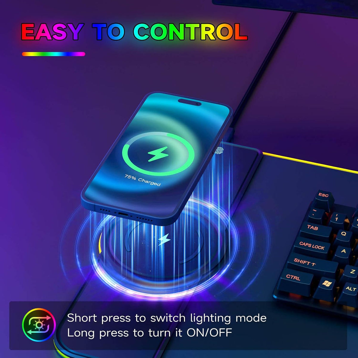 Charging RGB Gaming Mouse Pad - Wireless 15W Mousepad LED Extra Large Mouse Mat 80 * 30Cm, 10 Light Modes Gaming Room Accessories, Computer Keyboard Mat Fast Charging Desk Mat for Gaming, Black