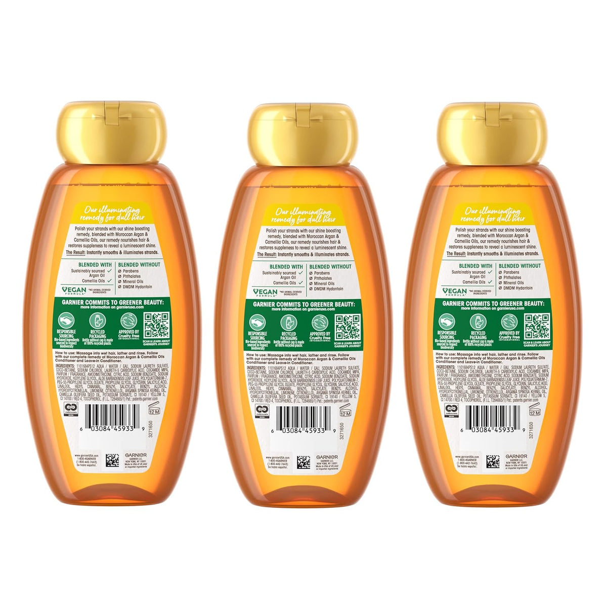 Whole Blends Moroccan Argan & Camellia Oils Illuminating Shampoo for Silky Shine, 12.5 Fl Oz, 3 Count (Packaging May Vary)