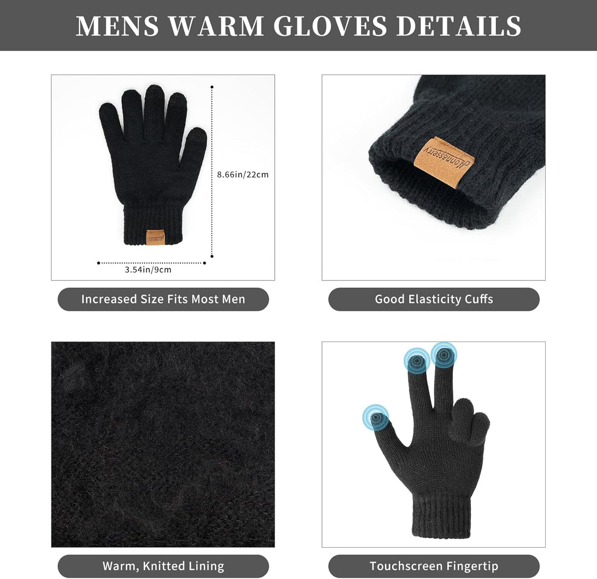 Winter Beanie Hats Long Neck Scarf for Men and Touchscreen Gloves 3PCS Set